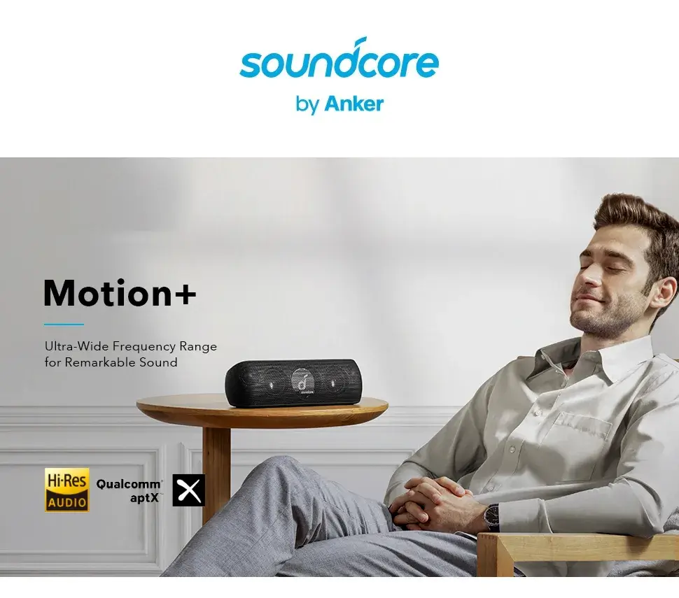 Anker Soundcore Motion+ Bluetooth Speaker – Hi-Res Audio, 30W Output, Deep Bass, 12H Playtime, Waterproof, Portable Wireless Sound - Alletron Imagem do produto