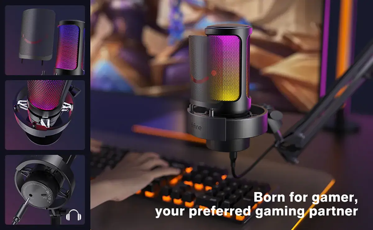 Fifine A8 USB Microphone with glowing RGB