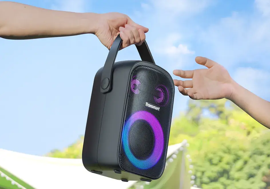 Tronsmart Halo 100 Portable Party Speaker – 60W 3-Way Sound, RGB Light Show, IPX6 Waterproof, 18H Playtime & Power-Bank Function - Alletron Imagem do produto