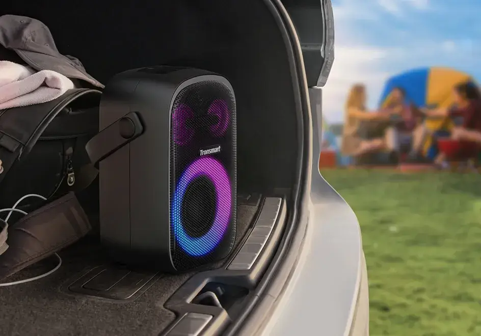 Tronsmart Halo 100 Portable Party Speaker – 60W 3-Way Sound, RGB Light Show, IPX6 Waterproof, 18H Playtime & Power-Bank Function - Alletron Imagem do produto