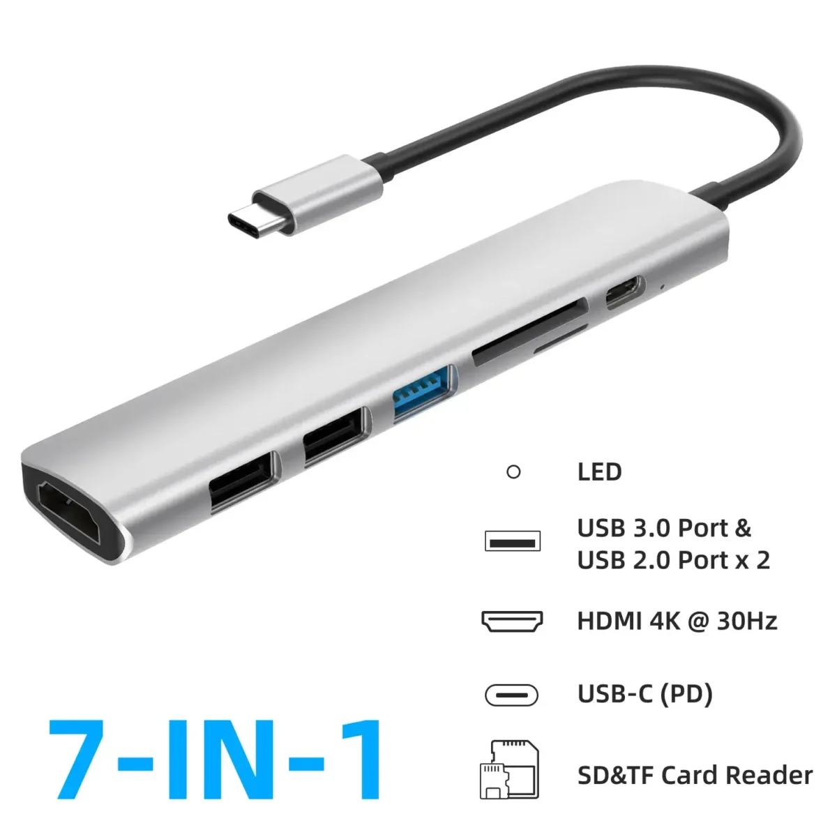 HUB Adapter PD, USB C, HDMI, USB A 2.0 3.0, SD/TF - ALL™ - Alletron