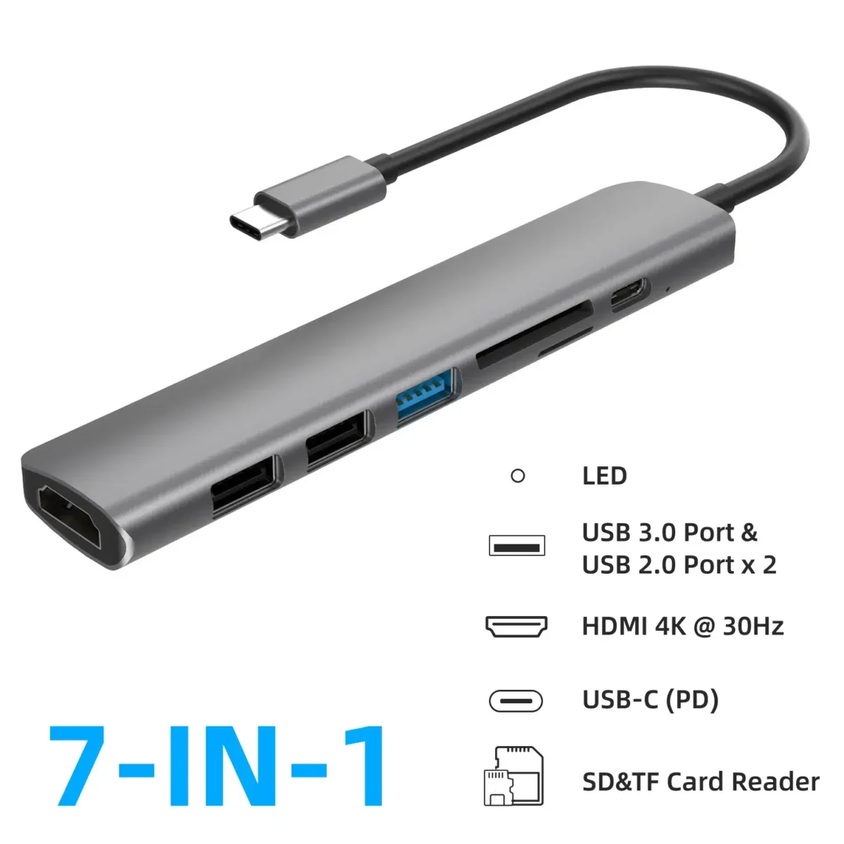 HUB Adapter PD, USB C, HDMI, USB A 2.0 3.0, SD/TF - ALL™ - Alletron