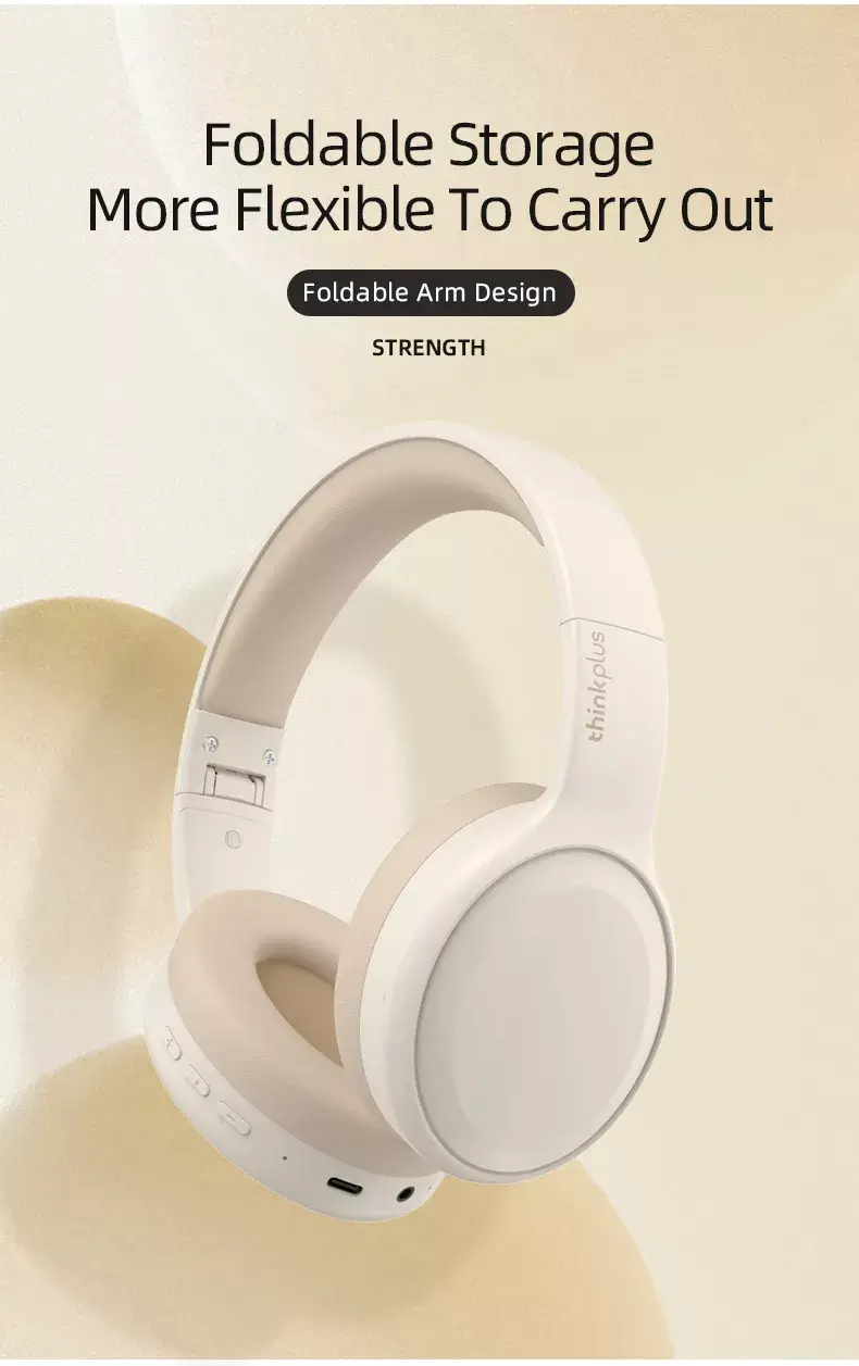 Lenovo Thinkplus TH30 Wireless Headphones – Bluetooth 5.3, Deep Bass, Foldable Design, Long Battery Life, Built-in Mic - Alletron Imagem do produto