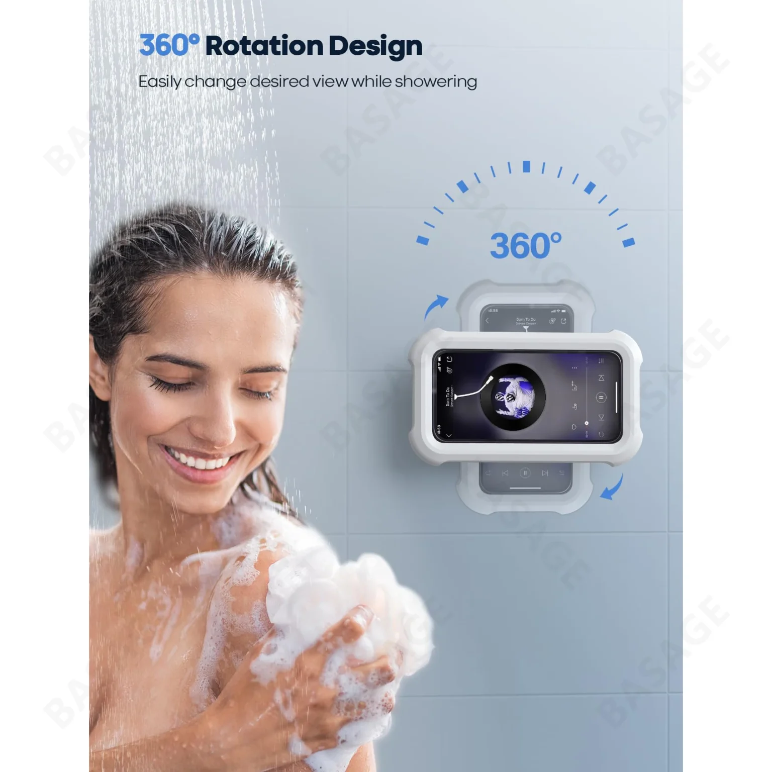 Waterproof Shower Phone Holder with 480 Rotation Angle Adjustable Wall Mounted Phone Holder for Bathroom Kitchen 1 - Alletron