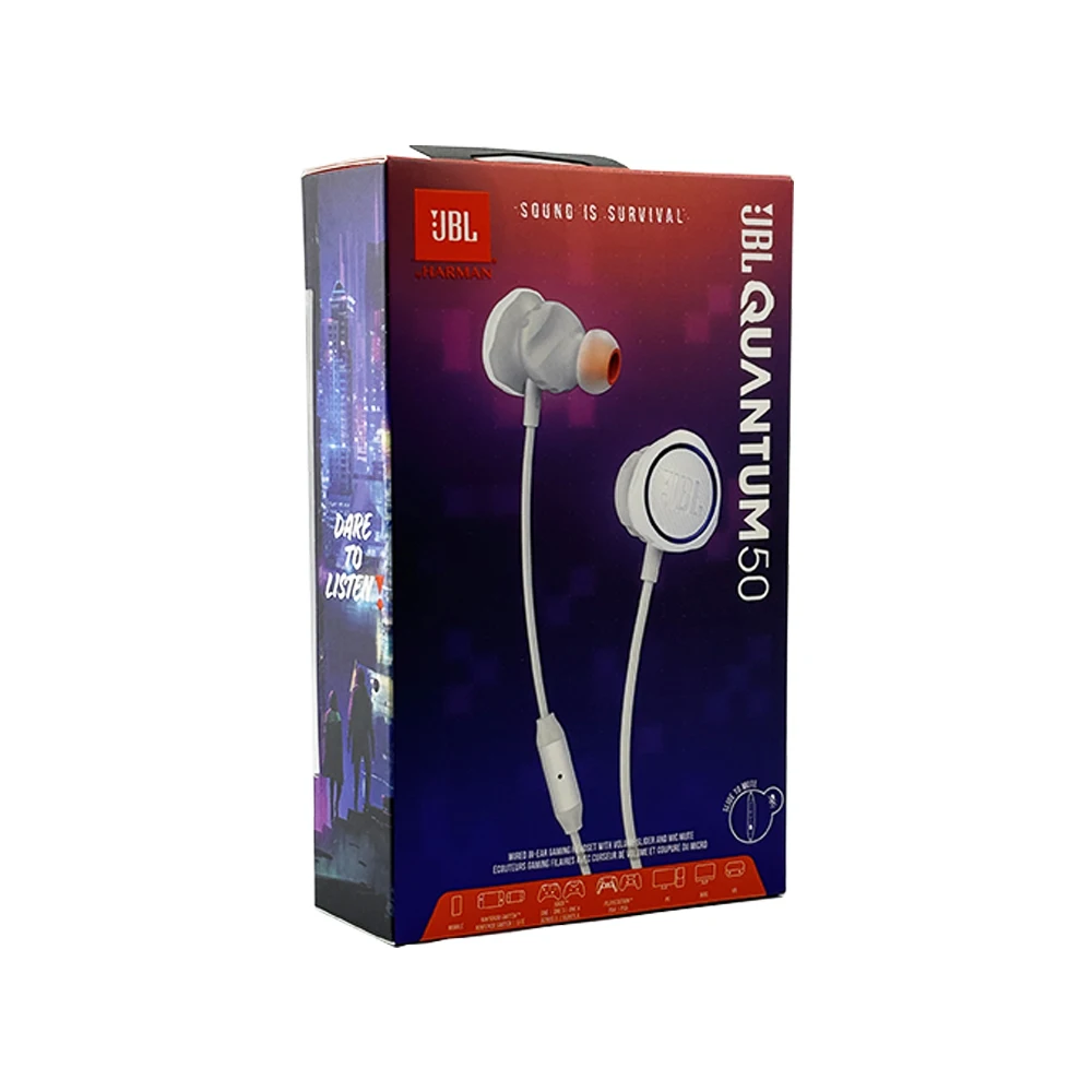 JBL Quantum 50 In-Ear Gaming Earphones – 8.6mm Drivers, Inline Volume & Mic-Mute Controls, Multi-Platform Compatible - Alletron Imagem do produto
