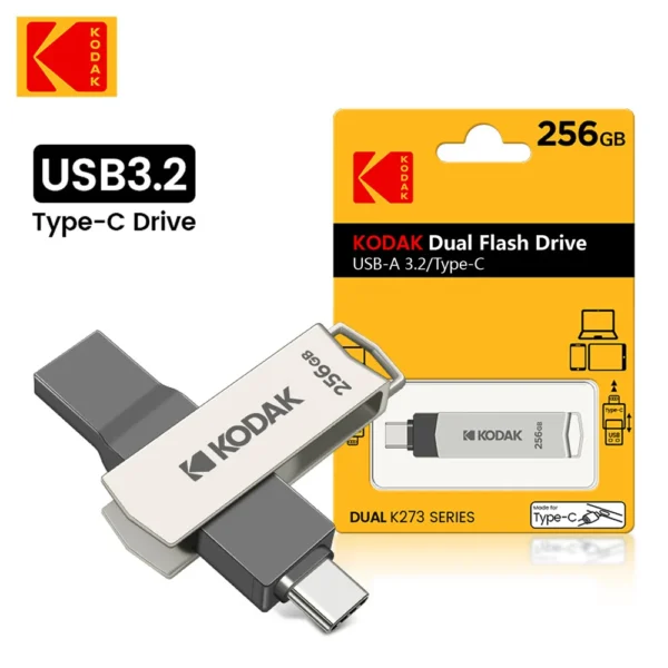 Kodak K273 High-Speed USB 3.2 Gen 1 Flash Drive - Type-C OTG Dual-Use - 32GB/64GB/128GB/256GB