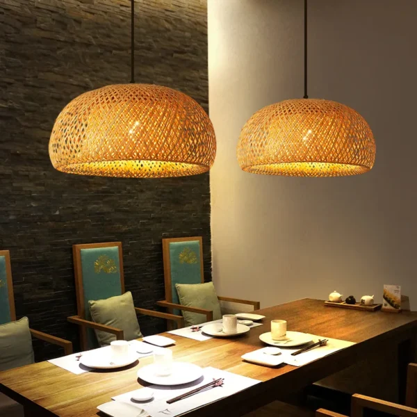 Bamboo Pendant Lamp Natural Hand Woven Rattan E27 LED Modern Style
